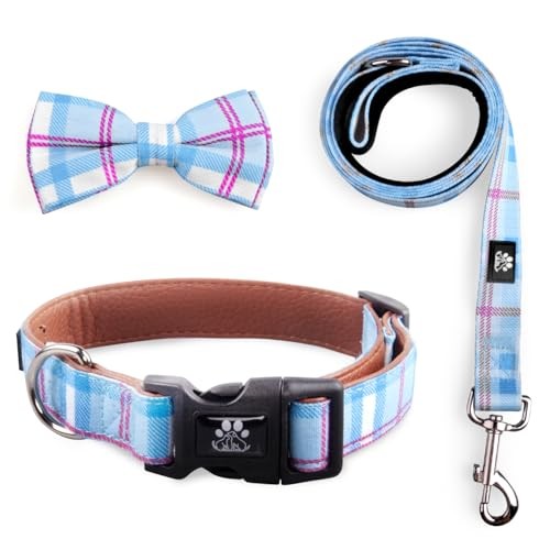 3-Piece Plaid Dog Bowtie Collar & Leash Set – Adjustable Pet Accessories