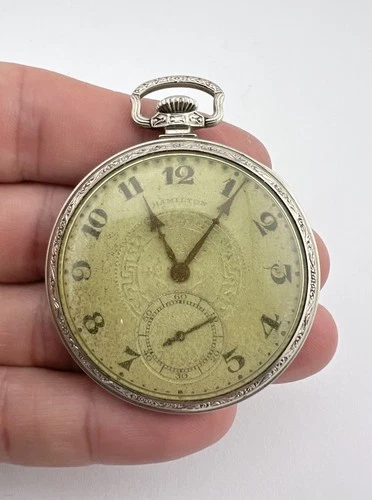 Antique Railroad Hamilton 14k White Gold-Filled 912 Grade 17 Jewel Pocket Watch