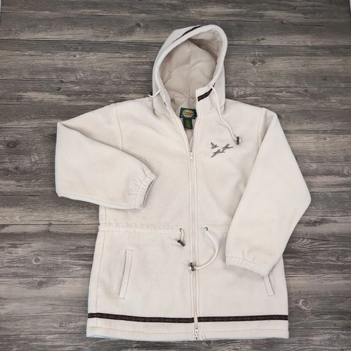 OFF WHITE Felpa con cappuccio Cabelas donna media bianca panna full zip pile sherpa ricamata anatra