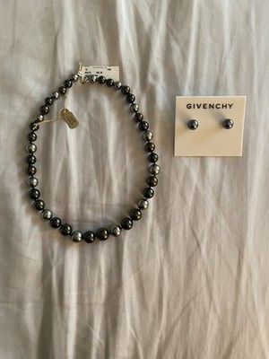 14KT Gold W/ Round Silver Color Beaded Necklace & Givenchy Round Earring Set