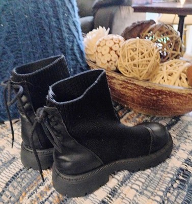 Children's Girls Black Lace-Up Ankle Booties US 11.5 Round Toe Lug Rubber Sole