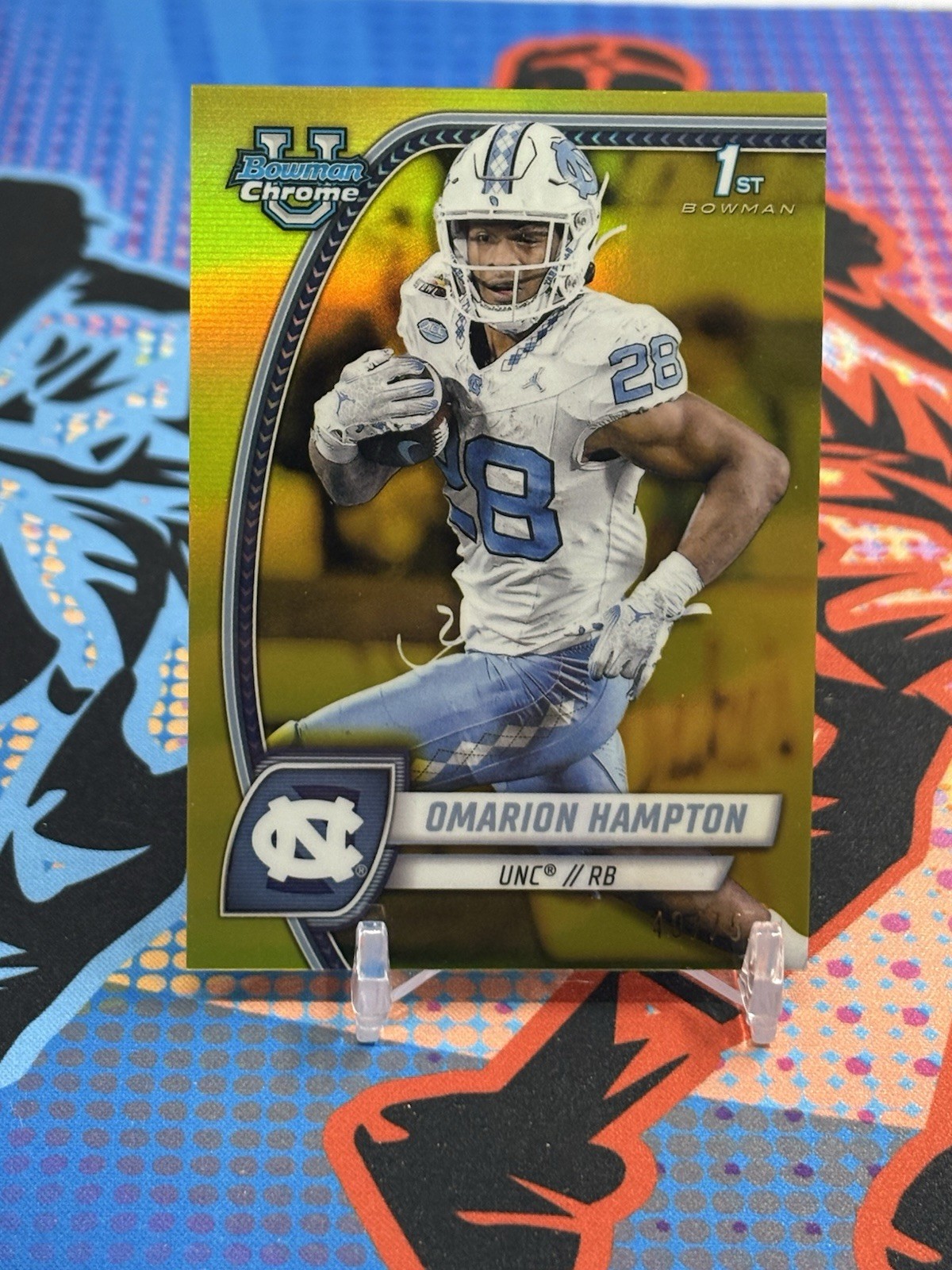 2024 Bowman University Chrome - Omarion Hampton #198 Yellow Refractor /75 1st