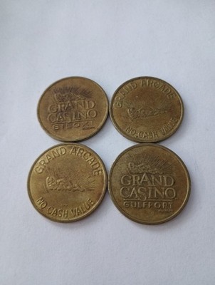 4 GRAND CASINO GULFPORT, MS. ARCADE LOGO TOKENS GREAT FOR ANY VINTAGE COLLECTION