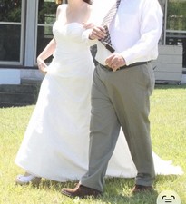Sweetheart Neckline White Wedding Dress With Train And Optional Bustle. Size 10.