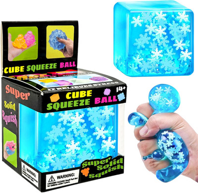 Blue Squeeze Cube with Glow in the Dark Snowflakes Inside，Squishy Fidget Gummy T