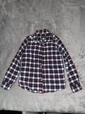 The Children's Place Boys Plaid Button-Up Long Sleeve Shirt Navy White Red 5-6