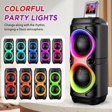 Portable Wireless Bluetooth Speaker Dual Subwoofer Heavy Bass FM Colorful Lights