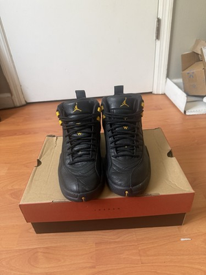 #ad Jordan Air Jordan 12 Black Yellow Solid High Top Lace Up Basketball Sneakers $250.00