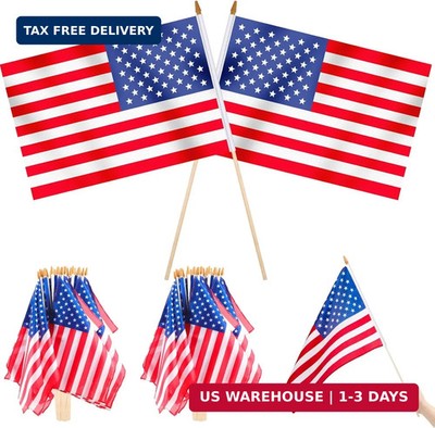 Newwiee 24 Pcs USA Handheld Flags on Stick 12 x 18 Inch American Flags with Safe