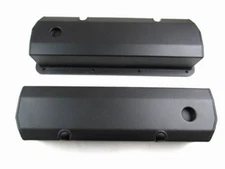 Ford 351C Tall Fabricated Aluminum Valve Cover Pair w/ Hole Black Coate E41354BC