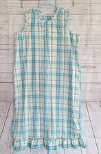 Vtg ANTHONY RICHARDS Blue Yellow Plaid Sleeveless Shift Nightgown 2X Cottagecore