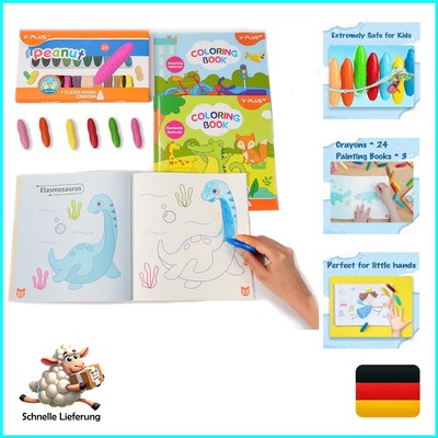 YPLUS Erdnuss Wachsmalstifte mit 3 Malbücher, Crayons for Kids, Toddler Crayo...