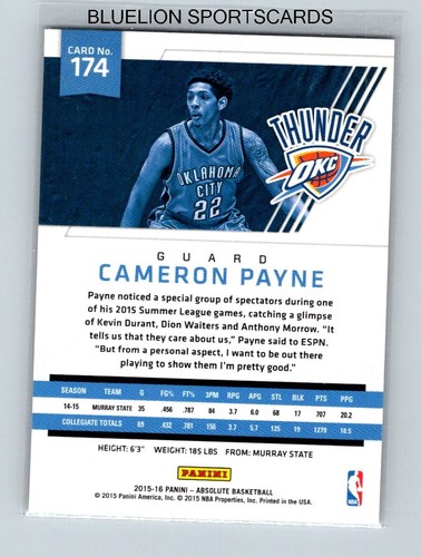2015-16 Absolute Memorabilia #174 Cameron Payne RC 432/999 - Picture 2 of 2