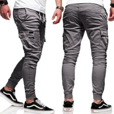 Herren Cargo Chino Hose Jogger Jeans Cargohose Jogginghose Stretch Pants NEU