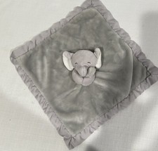 Carters Gray Elephant Soft Plush Lovey Baby Security Blanket Satin Trim 14x14