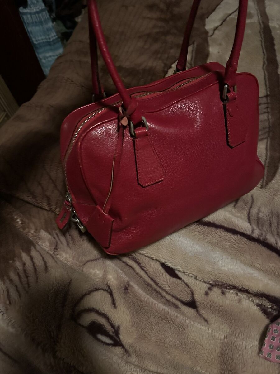 Authentic $1595 red leather Prada doctor/bowling bag with Authentic $1595 red leather Prada doctor/bowling bag with