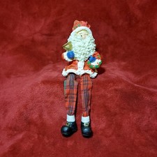 Vintage Santa Claus Shelf Sitter Christmas Wreath  Bell Resin and Cloth Legs 9"
