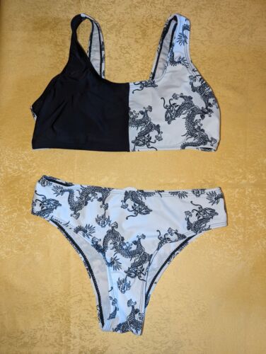 🔳 Sportlicher Bikini 🔳 schwarz-weiß 🔳 Gr.150 🔳 mit Drachenmotiv 🔳 - Bild 7 von 8