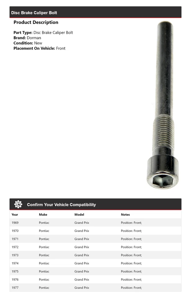Pinza de freno de disco delantera para Pontiac Grand Prix Dorman 1969-1977 perno 1970 1971 Foto 2 de 4