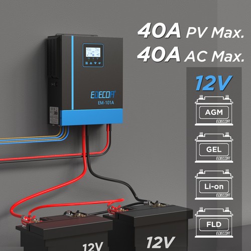 EDECOA 1000W 12V Hybrid Inverter MPPT 40A PV 20-150VDC Solar Wechselrichter - Bild 4 von 11
