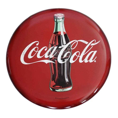 Coca-Cola Tin Button Sign Wall Decor Vintage Retro Metal Round 24 Inch Red