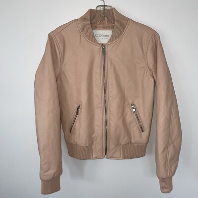 Ci Sono Womens Jacket Small Faux Leather Bomber Quilt Stitch Casual
