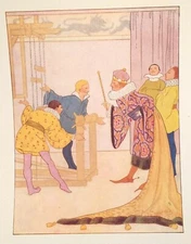 Vintage Children's Book Illustration. King/Emperor and Subjects