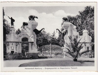 ancient postcard Hanseatic city of Hamburg entrance portal to Hagebeck's zoo // 83