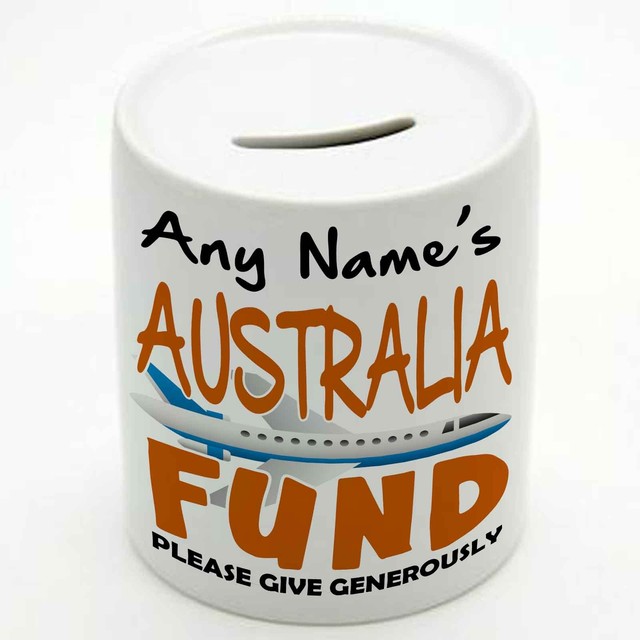 PERSONALISED TRAVEL FUND MONEY BOX Australia Add Any Name Gift eBay