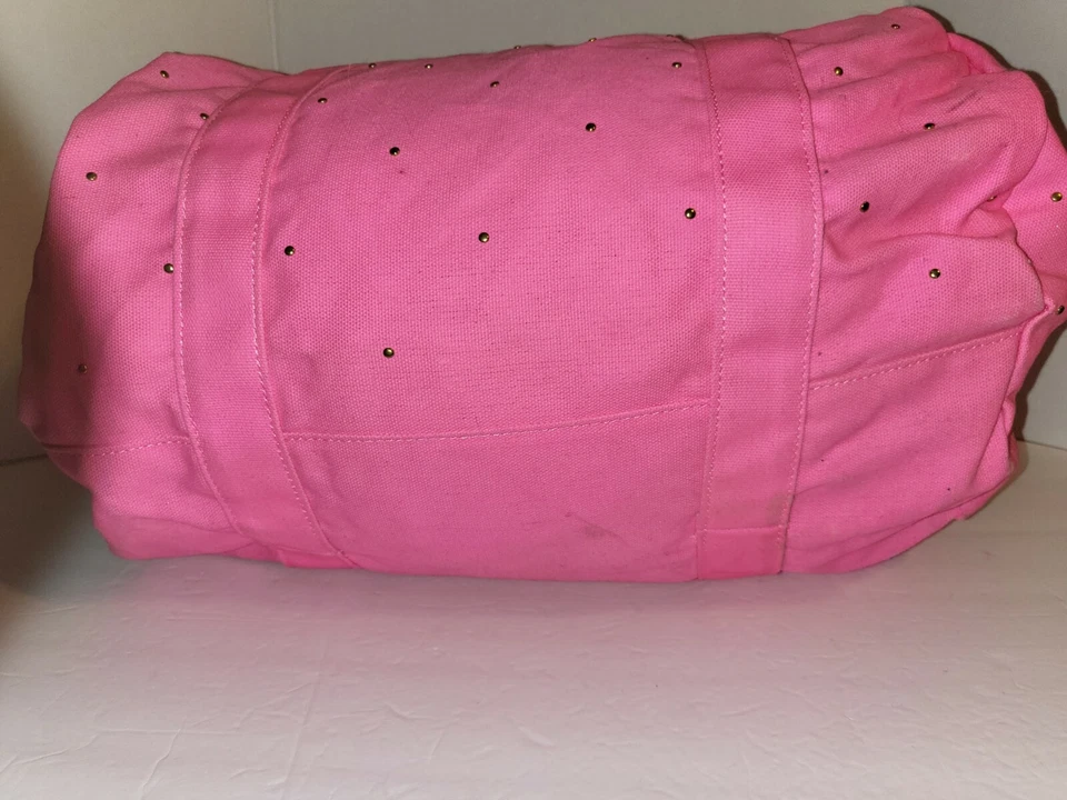 RARO Victoria's Secret ROSA Bolso de Lona Gimnasio Fin de Semana Rosa Caliente Tachuelas 2012 VS Foto 4 de 4