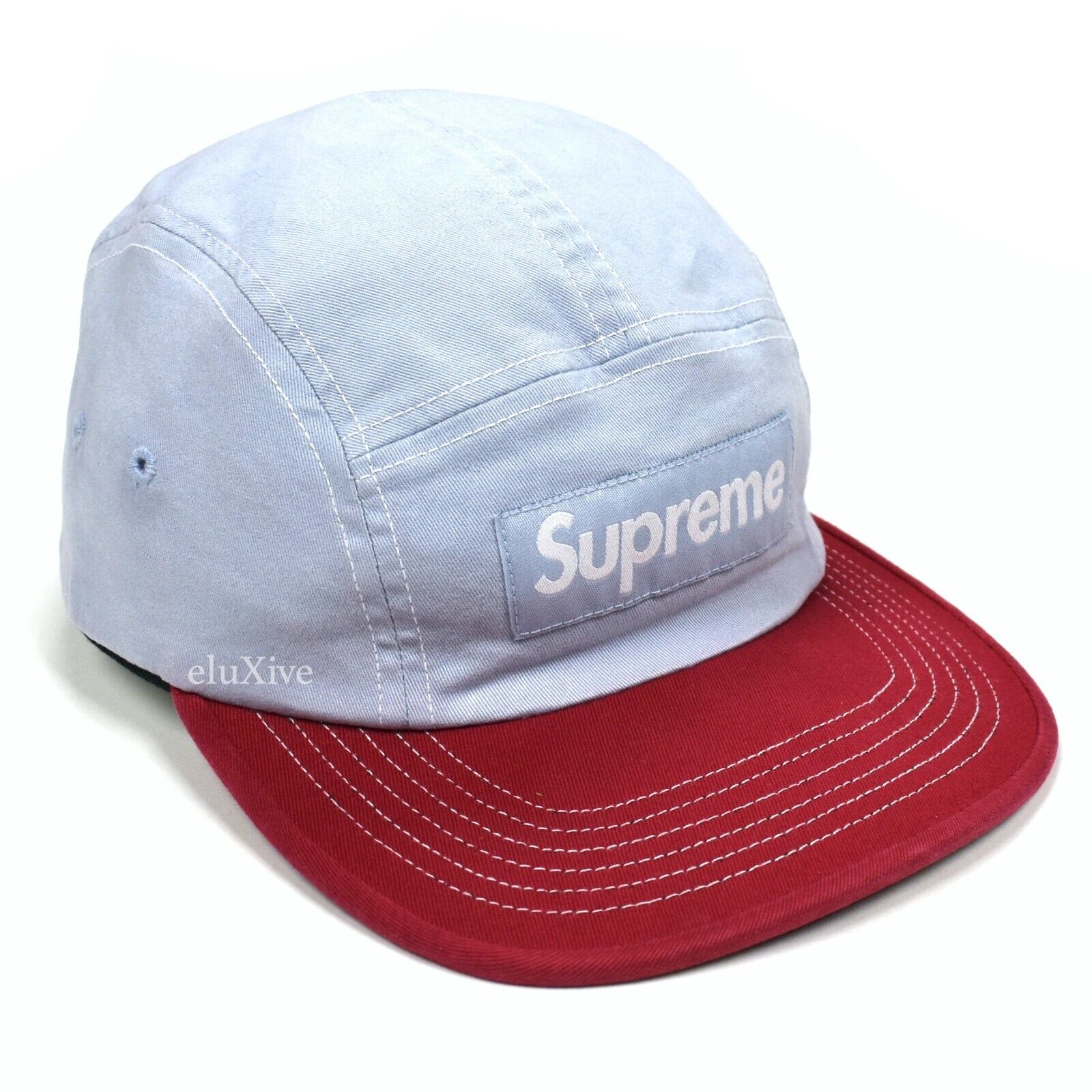 NWT Supreme 2 Tone Box Logo Hat Light Blue Red Camp Cap Mens DS SS22  AUTHENTIC