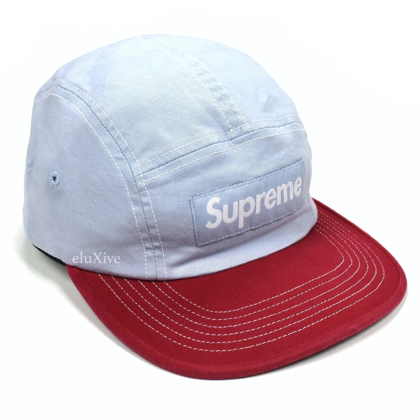Neuf avec étiquettes Supreme boîte 2 tons logo chapeau bleu clair rouge casquette de camp homme DS SS22 AUTHENTIQUE