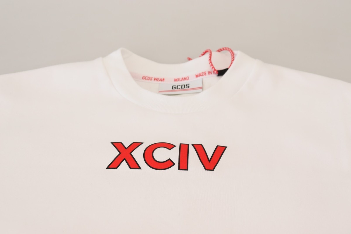 GCDS T-shirt Men White Logo Print Cotton Short Sleeves Tee IT44 