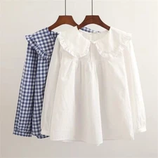 Spring Tops Women 2024 Korean Style Blouse Pullover Peter Pan Collar Ruffles Cas