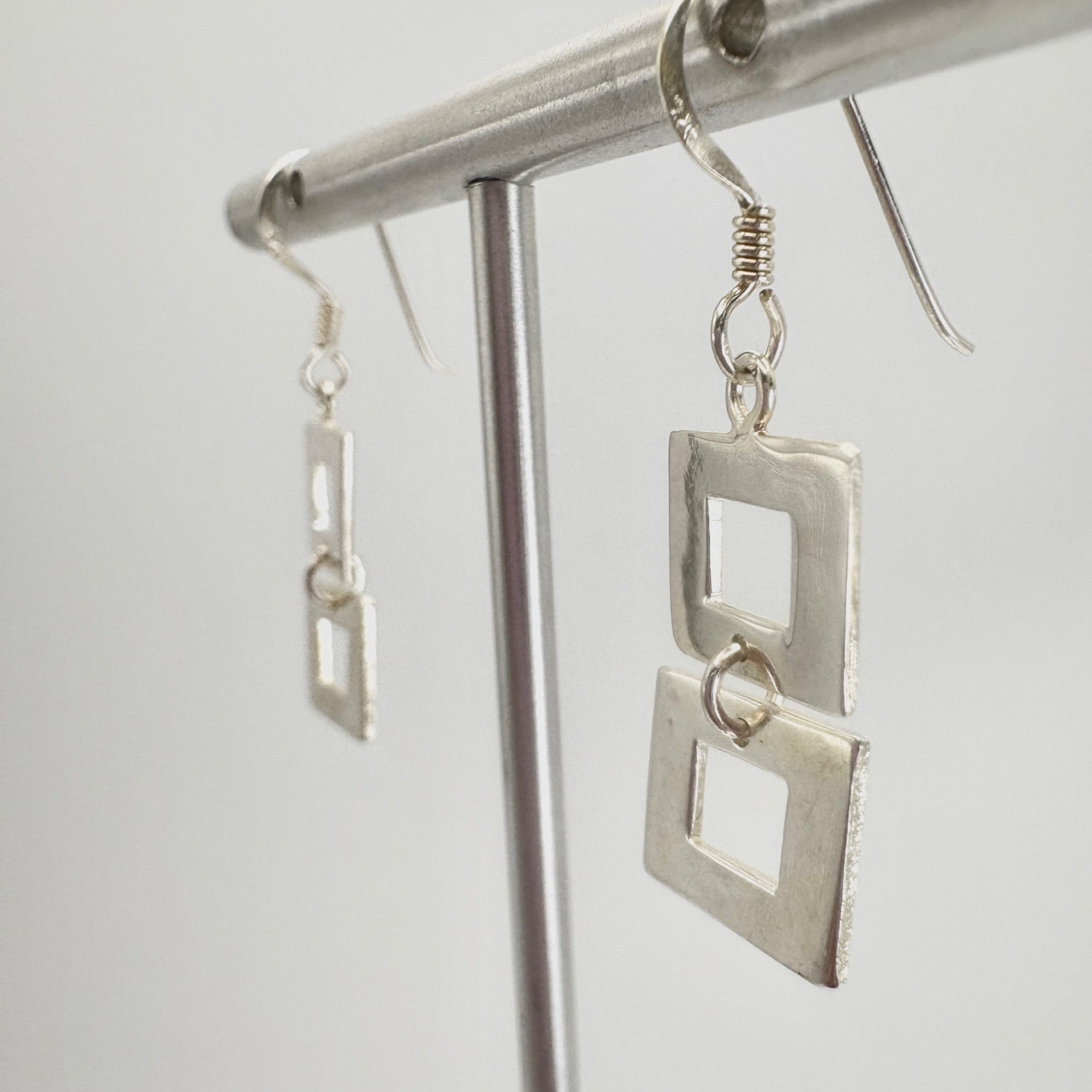 VTG Solid Sterling Silver 925 Square Dangle Earri… - image 4