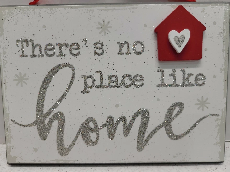 Letrero de Navidad No hay lugar como el hogar plateado blanco rojo granja galería 5x7 Foto 2 de 4