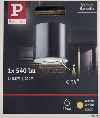 LED De­cken­leuch­te Paulmann 796.70 House 95mm 3000K 230V Anthrazit Alu Acryl,N