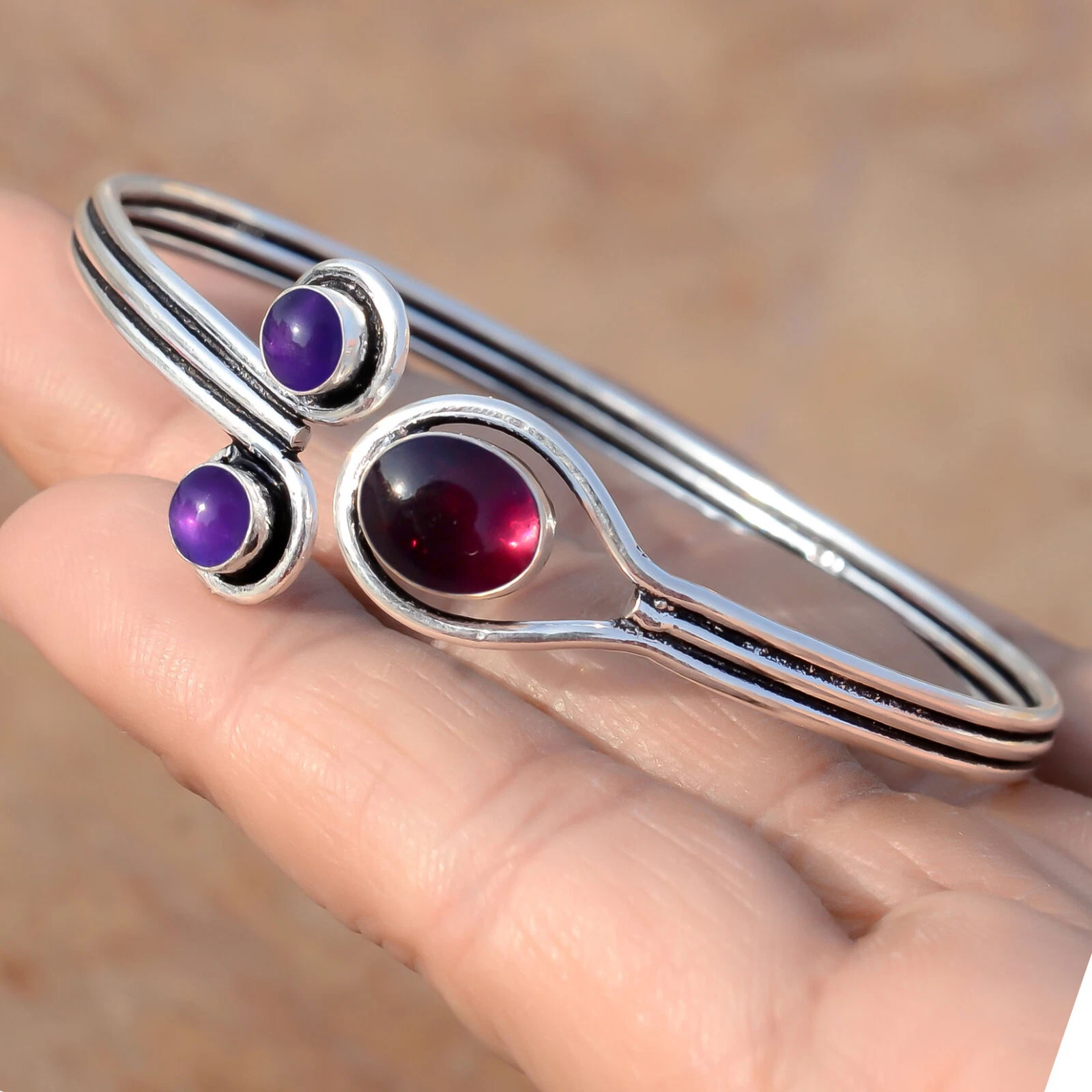 VALENTINO Bracciale in argento sterling 925 con granato rosso e pietre preziose ametista per regalo amante