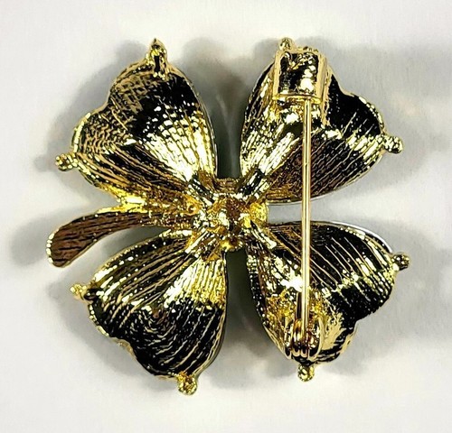 30mm Green Rhinestone Four Leaf Clover Irish Shamrock Brooch Pin Badge +Gift Box - Picture 4 of 9