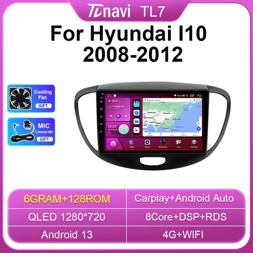 For Hyundai I10 2008-2012 Android Auto Car Radio Carplay Stereo Touch Screen GPS - Foto 13 di 32