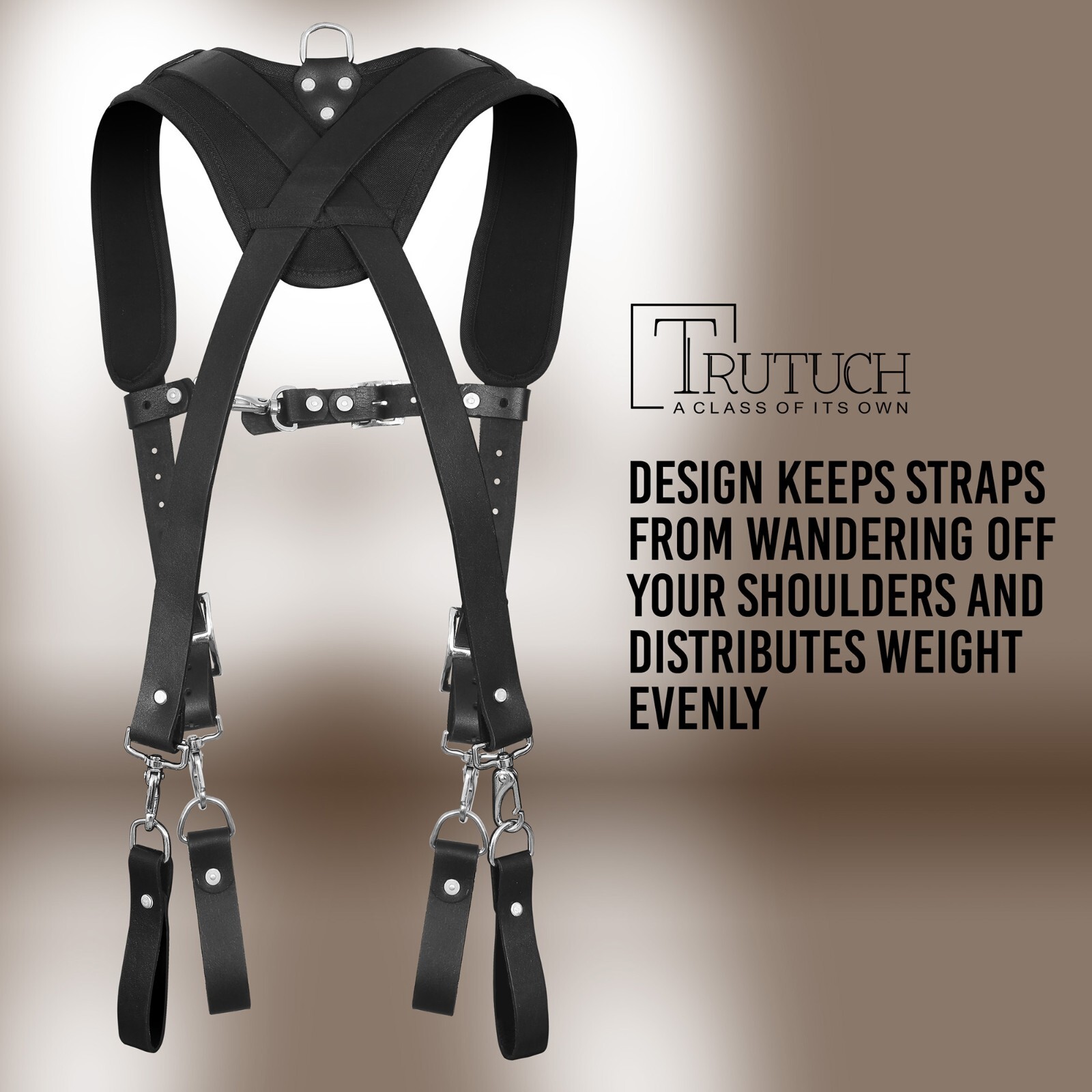 Trutuch Brown Leather Tool Belt with Black Suspender Framers Tool Bag