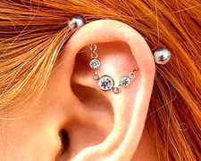 BEAUTIFUL TRIPLE GEMS 14g 1-1/2" Industrial Barbell, Surgical Steel 316L.