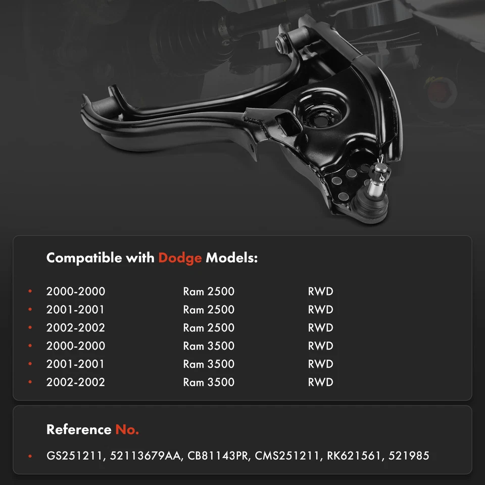 Front Left Lower Control Arm w/ Ball Joint Assembly for Dodge Ram 2500 Ram 3500 - Image 2 of 4