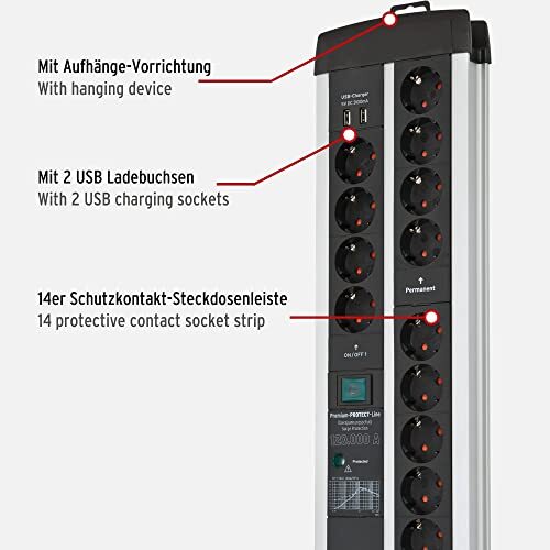 Brennenstuhl Premium Protect-Line - Ciabatta da gaming, 14 prese, con 2 interrut - Foto 2 di 4