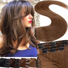 8 Pieces Clip In Real Remy Human Hair Extensions Full Head Russian Light Brown