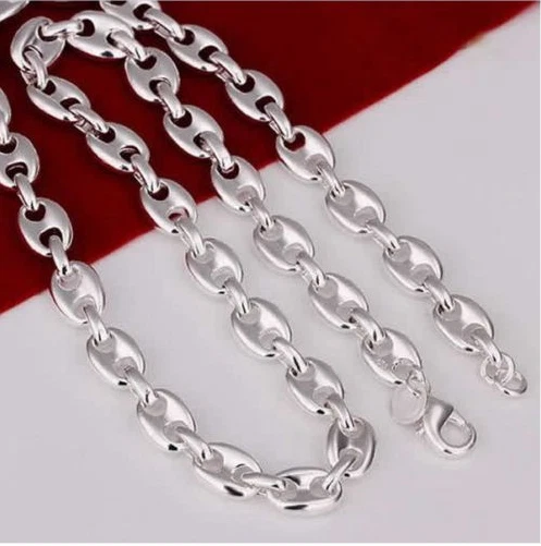 Collier Argent Massif Maille Grain De Café - Occasion - Bijou Vintage