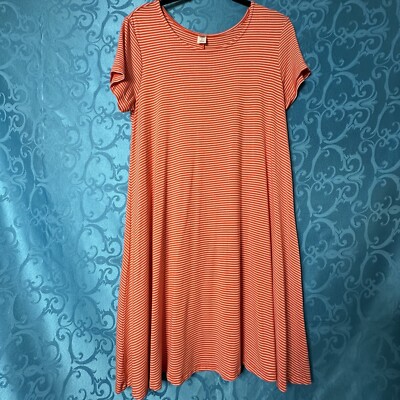 old navy orange and white striped dress Old Navy Orange White Striped Trapeze Swing Jersey Knit T Shirt Dress  Women's S