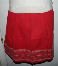 Vintage Mid Century Red White Cotton Blend Stitched Apron