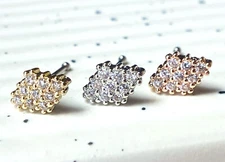 1pc CZ Paved Rhombus-Shaped 20g Nose Ring Stud Bone 316L Surgical Steel