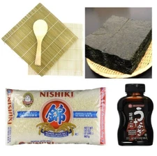 DIY Sushi Maker Kit, Sushi Rice, Making Tools  Spatula Seaweed Nori Unagi Sauce 